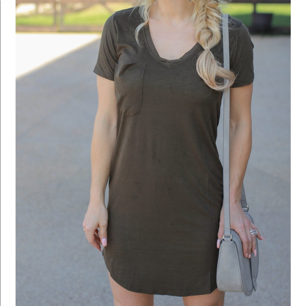 Suede Pocket Tee Dress